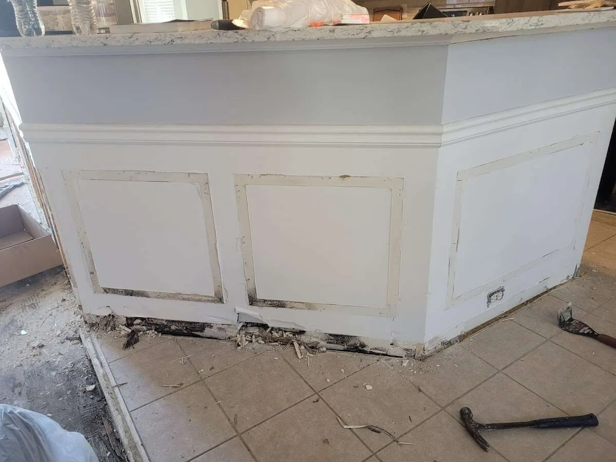 Water damage and mold on kitchen during Burst Pipe Cleanup in Texas